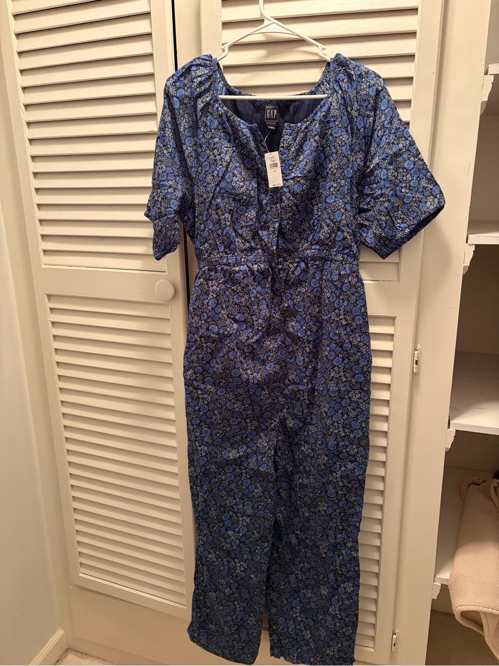 GAP Maternity Blue Floral Short-Sleeve Jumpsuit- NWT
